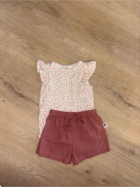 Girls Floral Top and Mauve Shorts Matching Set - Pink Floral